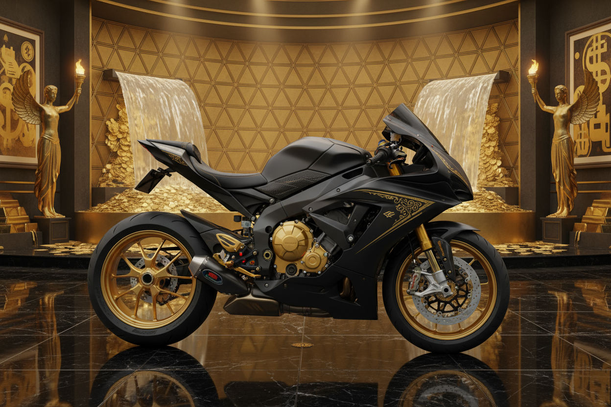 SPORT MOTORCYCLE BLACK AND GOLD AND ABOUT WEALTH